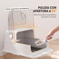 PawHut Lettiera Gatti Chiusa XL 3 in 1 90L in Acciaio Inox con Coperchio Rimovibile, Paletta, Bianco(m-3)