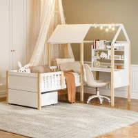 90 x 200 cm Klappbett, L-förmiger Schreibtisch und Bücherregal, Schublade mit Rädern, 205L x 178B x 126 cm, Weiß(m-5)
