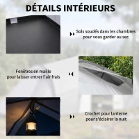 Outsunny Tente de camping familiale 4 personnes dôme 2 chambres 1 séjour et 1 auvent anti-UV Imperméable 2000 mm multicolore(m-6)