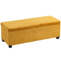 HOMCOM Banc de rangement Capacité de 84 L 112x42x40cm Revêtement en velours côtelé Pied de lit pour Salon Chambre Jaune(m-7)