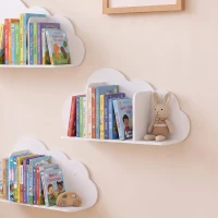 AIYAPLAY Zestaw 3 półek ściennych dla dzieci 60cm półka na książki w kształcie chmury wisząca Montessori dla 3–8 Biały(m-9)