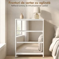 HOMCOM Comodă cu 3 Sertare și Fronturi Oglindă, Design Modern pentru Dormitor sau Hol, 60x35x80 cm, Albă(m-4)