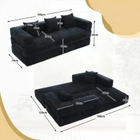 Modulares Chenille-Block-Sofa, frei kombinierbar, mit Seitentaschen zur Verstauung und rutschfestem Fahrgestell, Maße 198L x 79B x 60H cm, Schwarz(m-3)