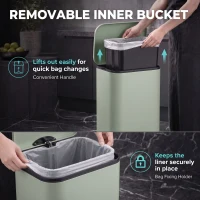 HOMCOM 50 L Kitchen Pedal Bin, Metal Rubbish Bin with Removable Inner Bucket, Soft-Close & Stay-Open Lid, Light Green(m-5)