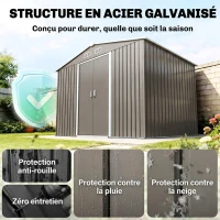 Outsunny Abri de jardin 5,4 m² 2,77 x 1,95 x 1,92 m kit de fondation porte coulissante ventilations acier galvanisé, gris(m-4)