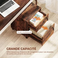 HOMCOM Caisson bureau mobile à 2 tiroirs, meuble rangement bureau sur roulettes pour documents suspendus format lettre, marron(m-4)