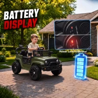 AIYAPLAY 12V Electric Car for Kids with Remote, Dual Motors, Rear Suspension, Soft Start, Music, Lights for 3-8 Years, Dark Green(m-5)