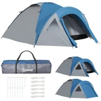 Outsunny Tienda de Campaña para 3 Personas con Ventanas 2 Bolsillos y Bolsa de Transporte 250x300x130 cm Gris y Azul(m-11)