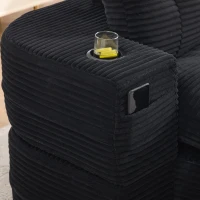2-in-1 Cordsofa mit verstellbarer Funktion, 2 Getränkehaltern, hohe Rückenlehne und extra tiefe Sitzfläche, 165L x 97B x 61H cm,Schwarz(m-7)