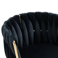 Samt-Esssessel mit goldenen Metallbeinen, elegantes handgewebtes Design, 55,5x41x74 cm, Schwarz(m-5)