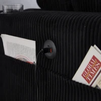 Das schwarze Cord-Doppelsofa verfügt über 2 Kissen, 4 Becherhalter und 4 Seitentaschen, kann in zwei unabhängige Sitze geteilt werden, 224L x 140B x 81H cm , Schwarz(m-6)