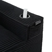 Modulares Doppelsitz-Cordsofa mit Becherhaltern und Seitentaschen, Federkern und hochdichtem Schaumstoff, 188L x 90B x 75H cm, Schwarz(m-8)