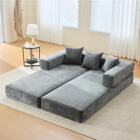 Modulares Chenille-Block-Sofa, frei kombinierbar, mit Seitentaschen zur Verstauung und rutschfestem Fahrgestell, Maße 198L x 79B x 60H cm, Dunkelgrau(m-5)