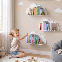 AIYAPLAY Zestaw 3 półek ściennych dla dzieci 60cm półka na książki w kształcie chmury wisząca Montessori dla 3–8 Biały(m-10)
