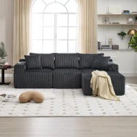 Modulares Sofaset mit Liegestühlen und Doppelbetten, 5 Kissen und 2 Getränkehaltern， 257X160X62 cm, Grau(m-4)