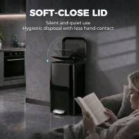 HOMCOM 50 L Kitchen Pedal Bin, Metal Rubbish Bin with Removable Inner Bucket, Soft-Close & Stay-Open Lid, High Gloss Black(m-4)