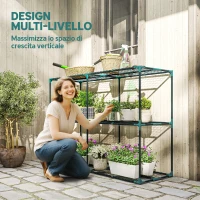 Outsunny Portapiante a 3 Livelli Aperti in Acciaio e Plastica, 143x48x100 cm, Verde Scuro(m-4)