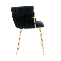 Samt-Esssessel mit goldenen Metallbeinen, elegantes handgewebtes Design, 55,5x41x74 cm, Schwarz(m-9)