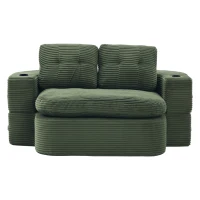 2-in-1 Cordsofa mit verstellbarer Funktion, 2 Getränkehaltern, hohe Rückenlehne und extra tiefe Sitzfläche, 165L x 97B x 61H cm, Smaragdgrün(m-1)
