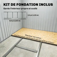 Outsunny Abri de jardin 5,4 m² 2,77 x 1,95 x 1,92 m kit de fondation porte coulissante ventilations acier galvanisé, gris(m-6)