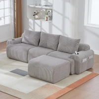Modulares Cordsofa für drei Personen (inklusive Fußschemel), frei kombinierbar, ausgestattet mit Getränkehaltern und seitlichen Aufbewahrungstaschen, 268L x 174B x 80H cm, Hellgrau(m-4)
