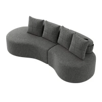 Leinensofa mit 4 Kissen, darunter Getränkehalter und Seitentaschen, 240L x 109B x 63H cm, Dunkelgrau(m-7)