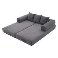 Faltbares Kompressionssofa mit stabilem Metallrahmen, Seitentaschen plus 3 Kissen, 200L x 94B x 67H cm, Dunkelgrau(m-7)