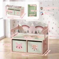AIYAPLAY Kids Table and Chair Set, 3 in 1 Wooden Toy Box with 2 Fabric Drawers for Bedroom, Playroom, Gift for Boys Girls, Pink(m-3)