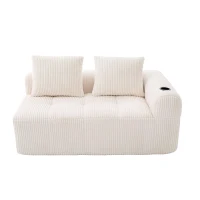 Bequemes Cordsofa mit zwei Sitzern, seitliche Aufbewahrungstasche für Fernbedienung und Handy, eingebauter Getränkehalter, 158X93X61 cm, Beige(m-7)