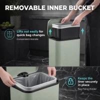 HOMCOM 20 L Kitchen Pedal Bin, Metal Rubbish Bin with Removable Inner Bucket, Soft-Close & Stay-Open Lid, Light Green(m-5)