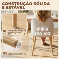 HOMCOM Conjunto de 2 Cadeiras de Jantar em Tecido Efeito Linho e Madeira de Borracha Assento Estofado Encosto Curvo Creme(m-7)