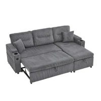 Modernes Cordsofa für drei Personen, mit Stauraum, Getränkehalter und USB-C-Anschluss, 212,5L x 136B x 86H cm, Carbongrau(m-8)