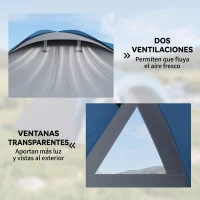 Outsunny Tienda de Campaña para 3 Personas con Ventanas 2 Bolsillos y Bolsa de Transporte 250x300x130 cm Gris y Azul(m-6)