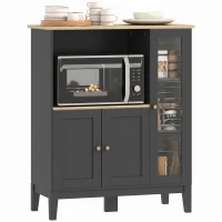 HOMCOM Mikrowellen-Schrankmöbel für Küche mit 1 Nische, 3 Türen Kabeldurchführung 80 x 35 x 97 cm schwarz und Holzoptik(m-8)