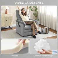 HOMCOM Fauteuil relax électrique massant et chauffant, fauteuil inclinable, repose-pieds, moteur silencieux, 82x99x106cm, gris(m-8)
