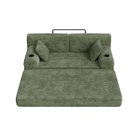 Doppeltes komprimiertes Cordsofa, Metallrahmen, 2 Becherhalter und 4 Seitentaschen, 168L x 80B x 81H cm,Grün(m-8)