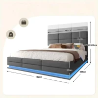 Das samtgepolsterte Bett misst 180 x 200 cm, verfügt über verstellbare Kopfteilhöhe, LED-Beleuchtung und XXL-Stauraum. Es ist ohne Matratze erhältlich, mit den Gesamtmaßen 182 cm x 206 cm x (105-110-115 cm), Dunkelgrau(m-3)