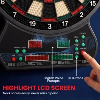 HOMCOM Electronic Hanging Dartboard LED Digital Score Set 27 Games and 202 Variations with 12 Soft Tip Darts(m-7)