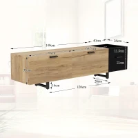 Moderner TV-Schrank, offene Fächer, große Schubladen und geschlossener Stauraum, 180L x 38B x 33H cm, Schwarz(m-3)