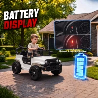 AIYAPLAY 12V Electric Car for Kids with Remote, Dual Motors, Rear Suspension, Soft Start, Music, Lights for 3-8 Years, White(m-5)