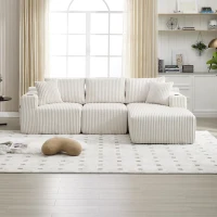 Modulares Sofaset mit Liegestühlen und Doppelbetten, 5 Kissen und 2 Getränkehaltern， 257×160×62 cm, Beige(m-4)