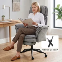 HOMCOM Silla de Escritorio con Reposapiés Reposabrazos Abatibles Respaldo Alto y Reclinable 145° Reposacabezas Ajustable Gris(m-9)