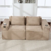 Modulares Doppelsitz-Cordsofa mit Becherhaltern und Seitentaschen, Federkern und hochdichtem Schaumstoff, 188L x 90B x 75H cm, Khaki(m-4)