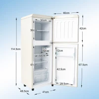 112L Doppeltür-Kühlschrank, 72L Kühlfach + 40L Gefrierfach, 7-stufiger Temperaturregler, 41L x 48,5 B x 114,5 H cm, Cremefarben(m-3)