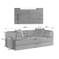 Knochenloses modulares Sofa, umbaubar in ein Bett, umfasst 2 Polster und einen Stahlrahmen, 204L x 97B x 65H cm,Taupe(m-3)