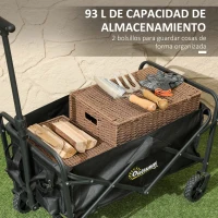 Outsunny Carro de Jardín Plegable con Ruedas Asa Telescópica Ajustable Carga 100 kg para Campaña Compra 64x42x27 cm Negro(m-4)