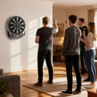 HOMCOM Elektronische Dartscheibe Dartboard mit Englische Sprachansagen LED-Anzeigen 6 Darts 24 Dartköpfe 18 Spiele 159 Varianten Dartautomat Dartscheibe Set für bis zu 8 Spieler(m-2)