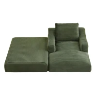 Knochenloses Cord-Freizeitsofa, doppellagiges Design, kann in ein Bett gefaltet werden, 100L x 160B x 64H cm, Grün(m-8)