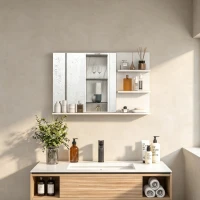 Kleankin Espelho de Casa de Banho de Parede com 2 Prateleiras Laterais e Prateleira Inferior 75x10x48 cm Branco(m-2)