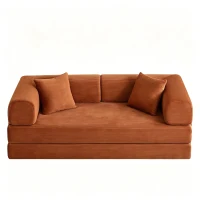 Knochenloses modulares Sofa, umbaubar in ein Bett, umfasst 2 Polster und einen Stahlrahmen, 204L x 97B x 65H cm,Terrakotta(m-1)